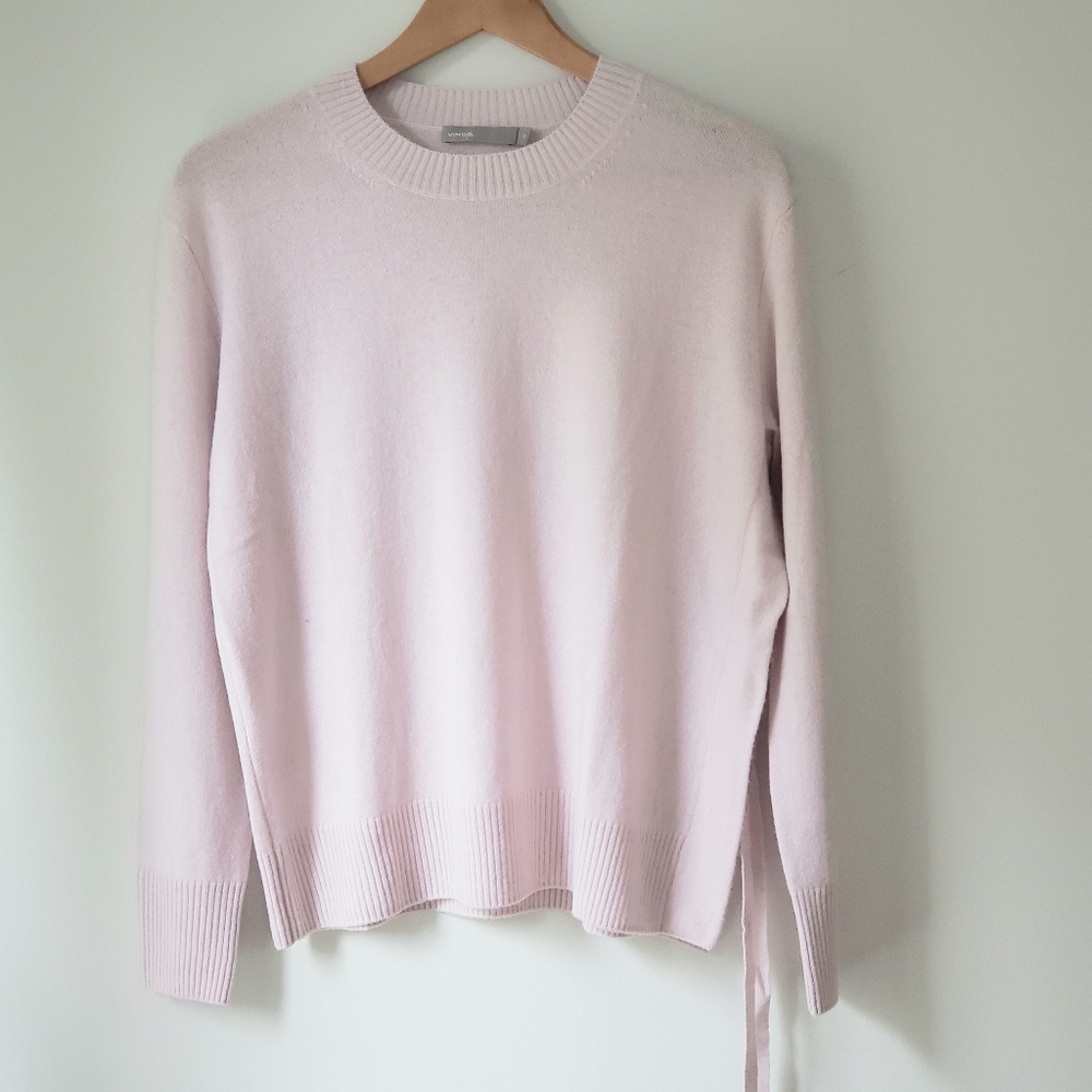 vince cashmere crewneck side tie sweater